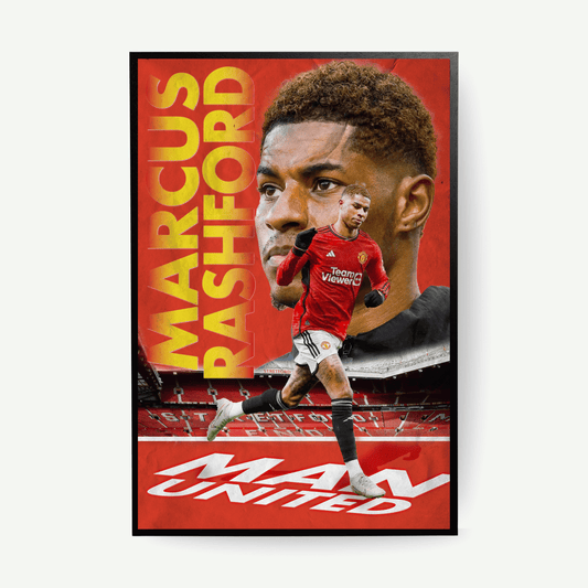 Poster of Marcus Rashford in Manchester United jersey with red background