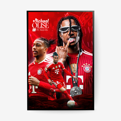Michael Olise Bayern Munich football poster in black frame