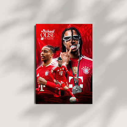 Michael Olise Bayern Munich football poster displayed on wall