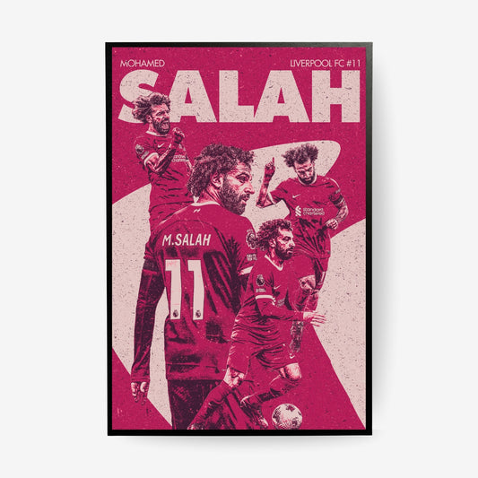 Mohamed Salah Liverpool poster in a black frame featuring a red football collage