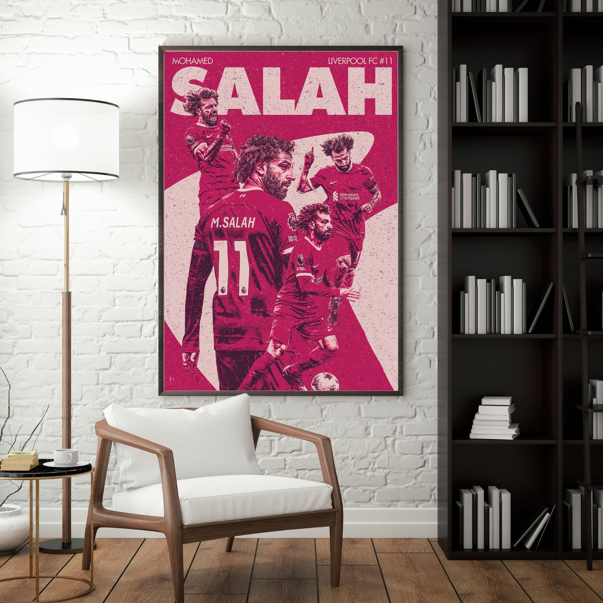 Mohamed Salah Liverpool poster displayed in a modern interior with a dark frame