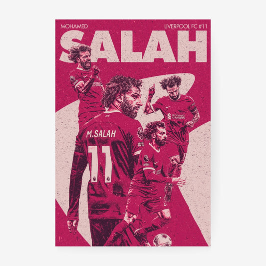 Mohamed Salah Liverpool poster featuring a stylized red and cream football collage