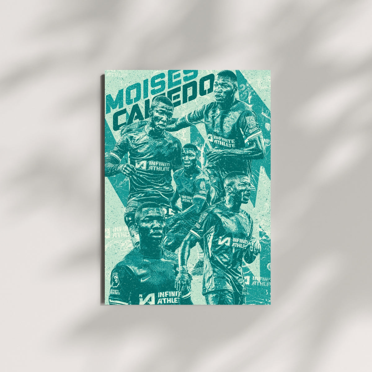 Moisés Caicedo Chelsea wall art displayed against a minimalist wall