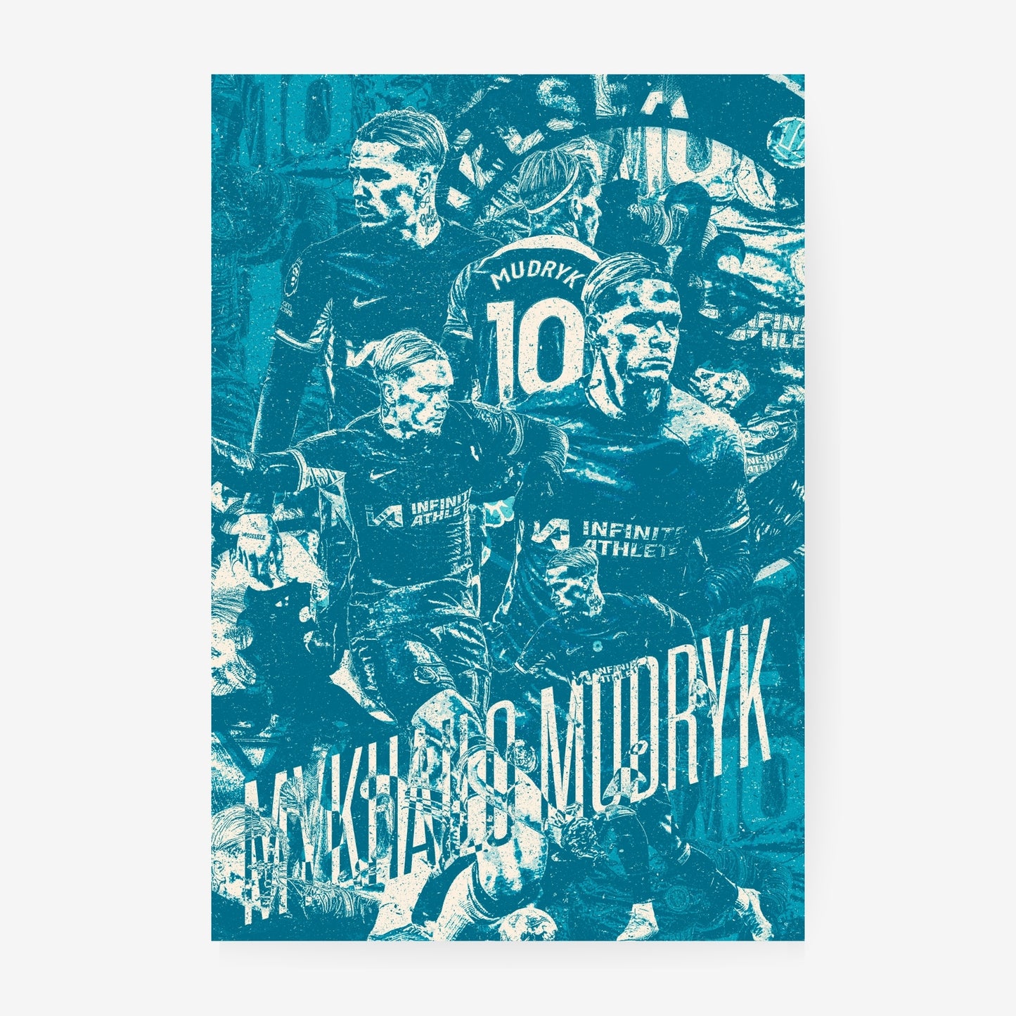 Mykhailo Mudryk Chelsea poster featuring a blue vintage football collage