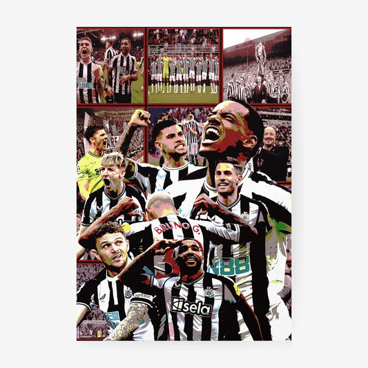 Newcastle United football poster featuring players, celebrations and historic club moments
