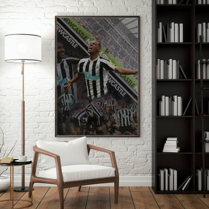 Newcastle United Alexander Isak poster displayed as framed football wall art in a modern interior