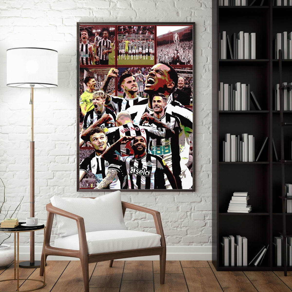 Newcastle United poster displayed as framed football wall art in a modern interior