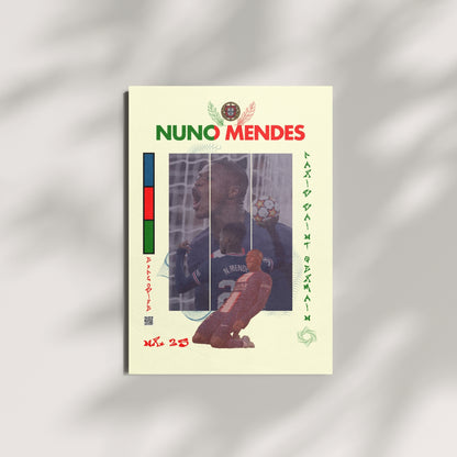 Nuno Mendes football wall art featuring Portugal colors and Paris inspired artwork