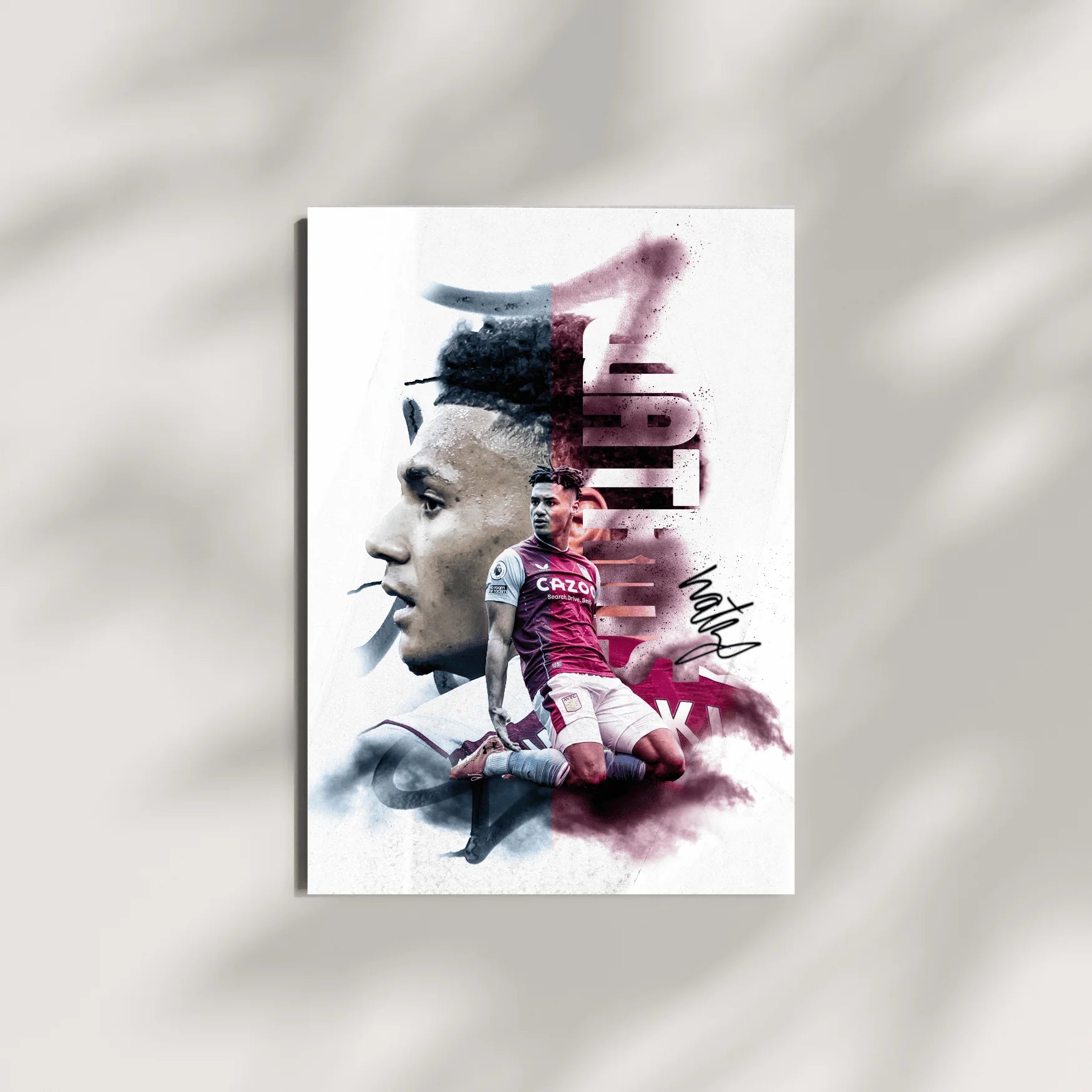 Soccer player in action with a stylized number 4 design on a gray background
