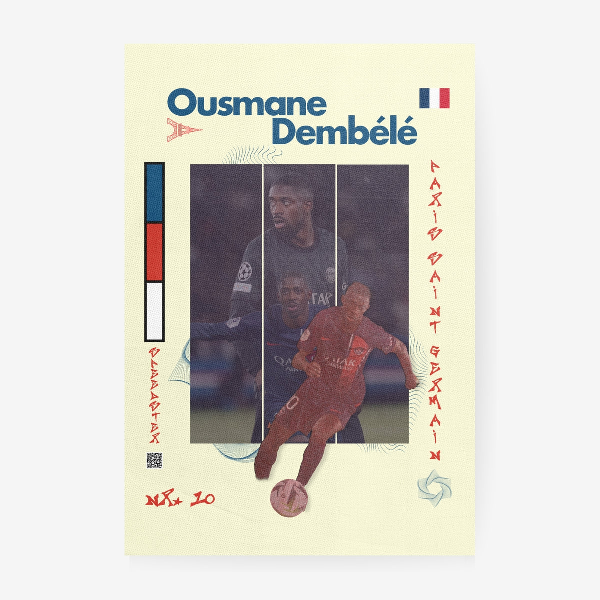 Ousmane Dembele football poster featuring France colors and Paris inspired design