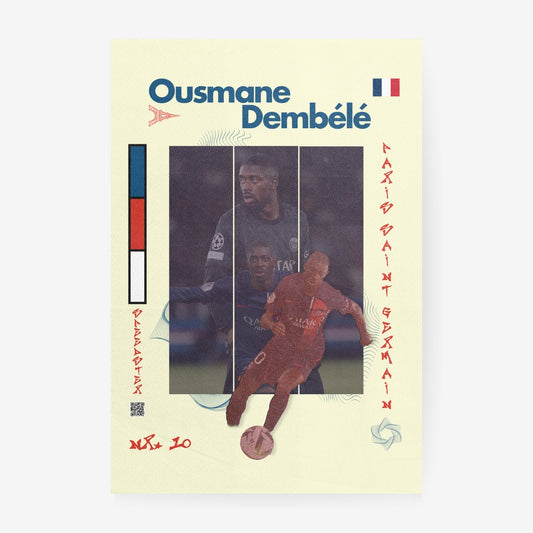 Ousmane Dembele football poster featuring France colors and Paris inspired design