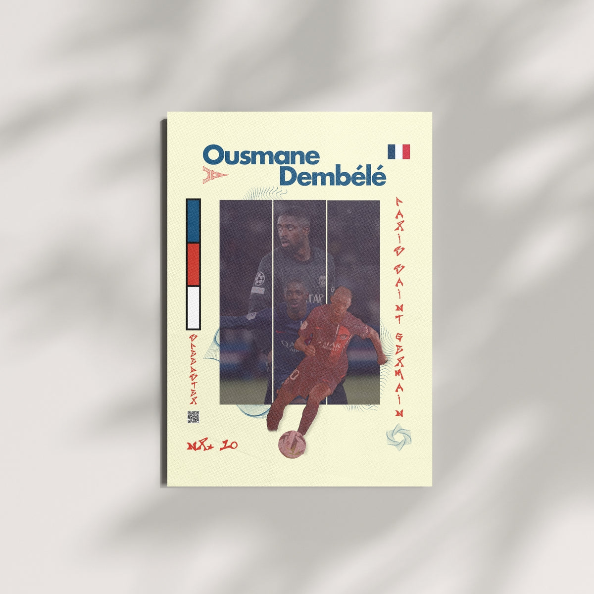 Ousmane Dembele football wall art featuring France colors and Paris inspired artwork