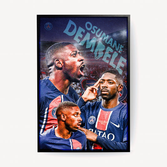 Ousmane Dembélé PSG wall art football poster with stadium background