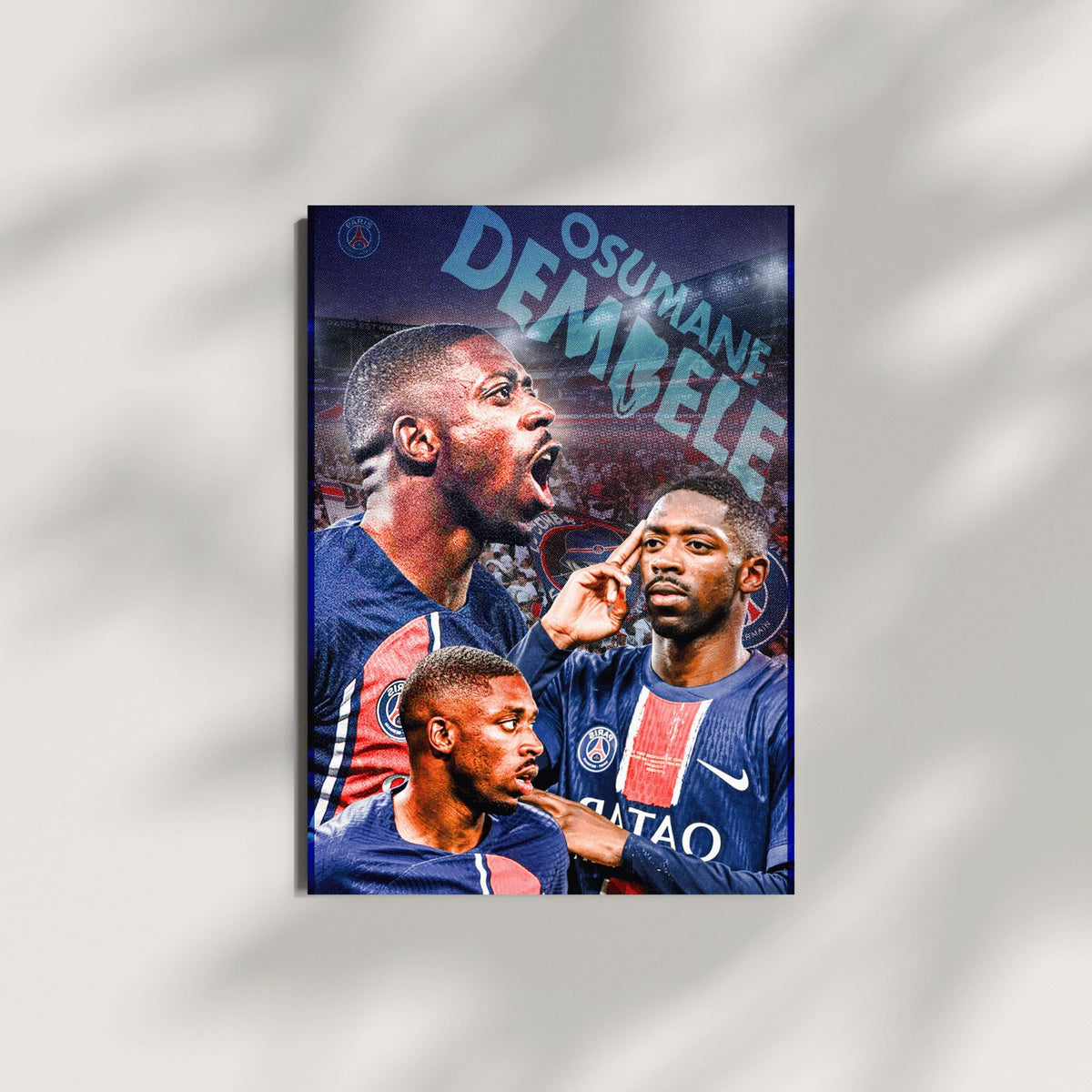 Ousmane Dembélé PSG football poster mockup on light background