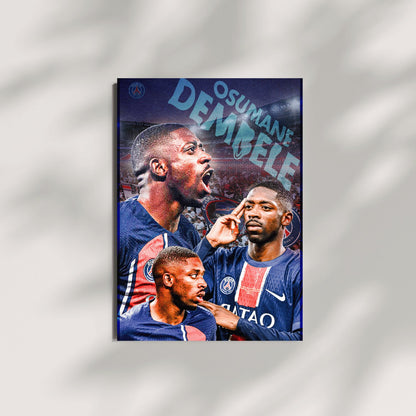Ousmane Dembélé PSG football poster mockup on light background