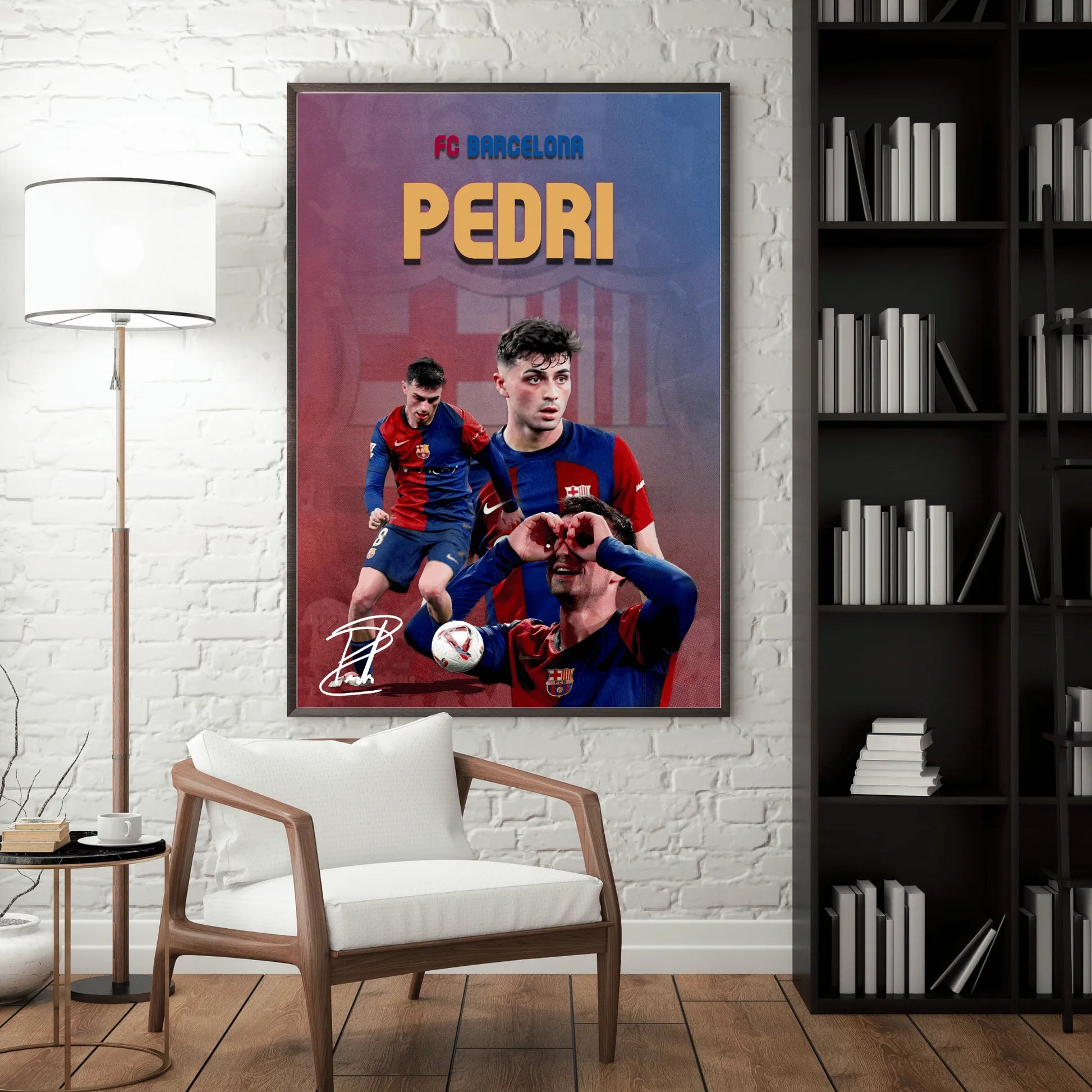 Pedri Barcelona football poster mockup on wall