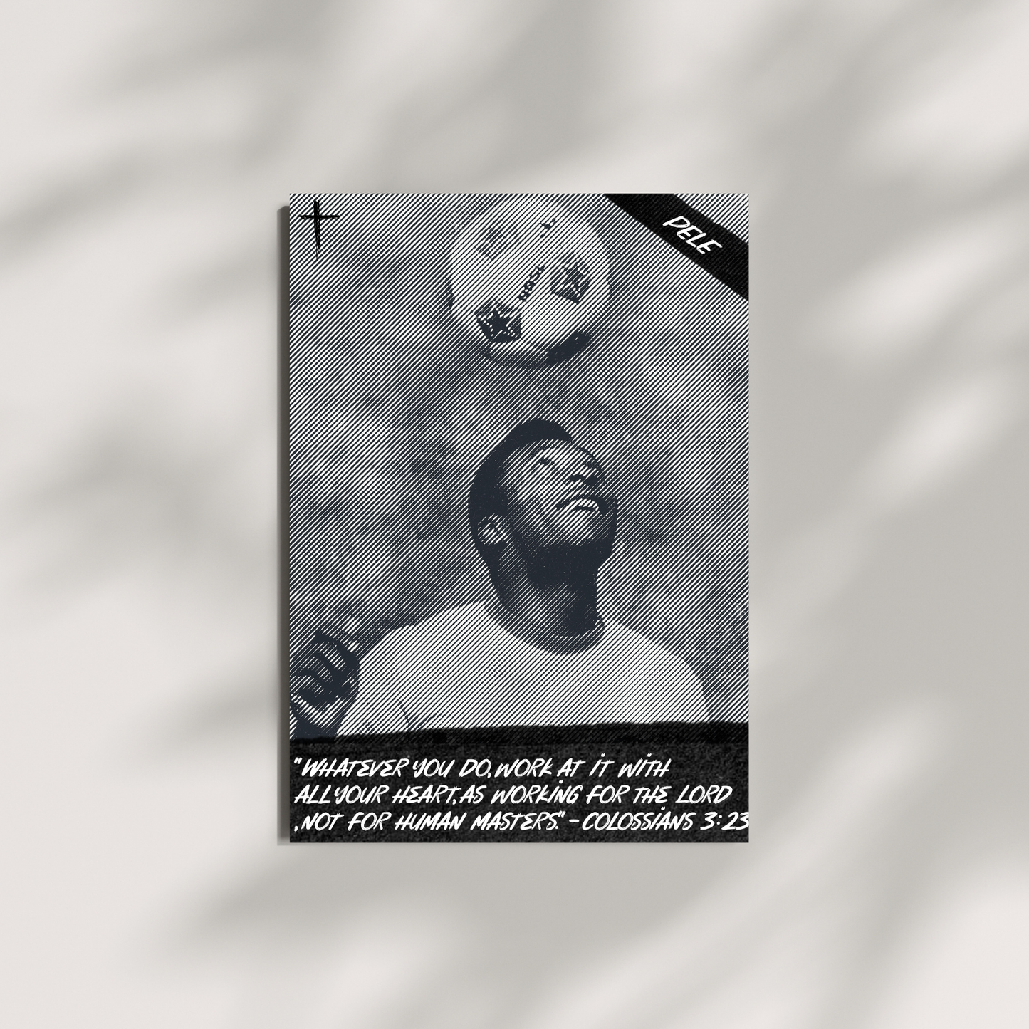 Pele football wall art featuring a vintage black and white Brazilian football legend design