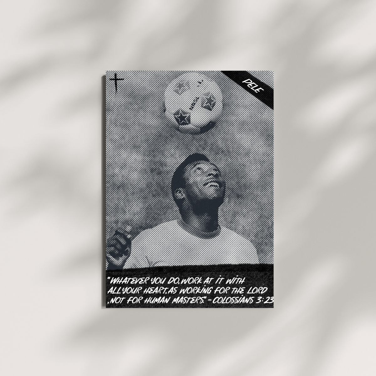 Pele football wall art featuring a vintage black and white Brazilian football legend design
