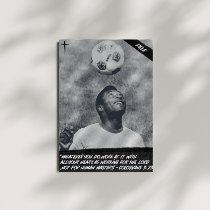 Pele football wall art featuring a vintage black and white Brazilian football legend design