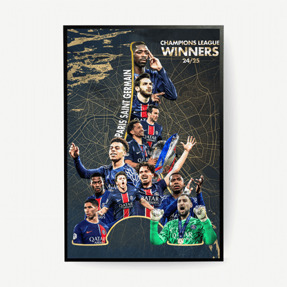 Paris Saint-Germain Champions League winners 2024/25 football poster – framed celebration wall art, perfect football gift