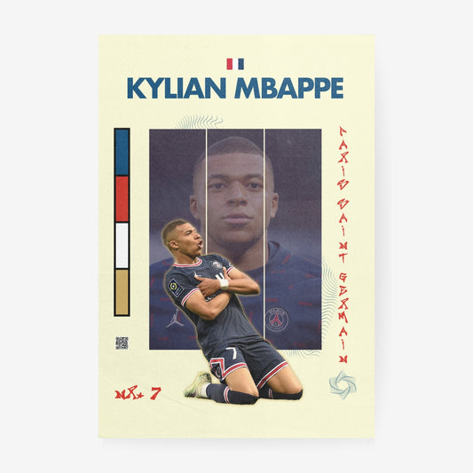 Kylian Mbappe football poster featuring France colors and Paris inspired design