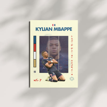 Kylian Mbappe football wall art featuring France colors and Paris inspired artwork