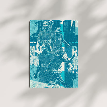 Raheem Sterling Chelsea football wall art displayed against a minimalist wall