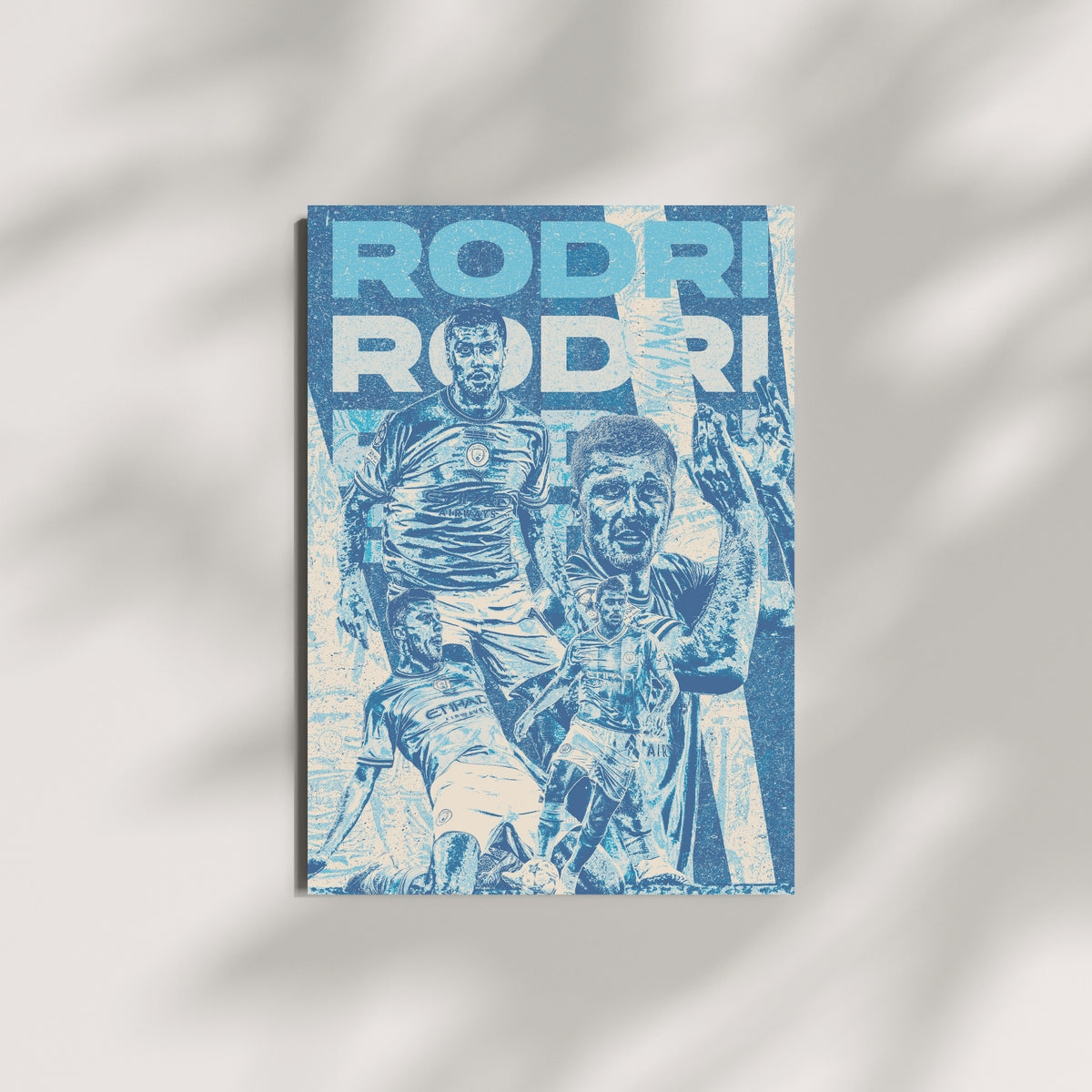 Rodri Manchester City wall art displayed against a minimalist wall