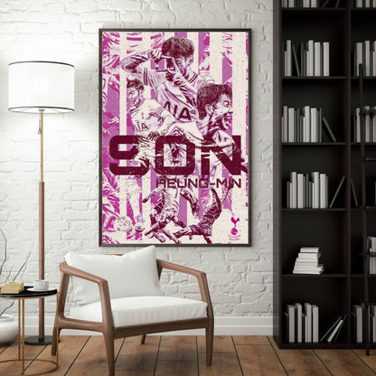 Son Heung-min Tottenham poster displayed in a modern interior with a dark frame
