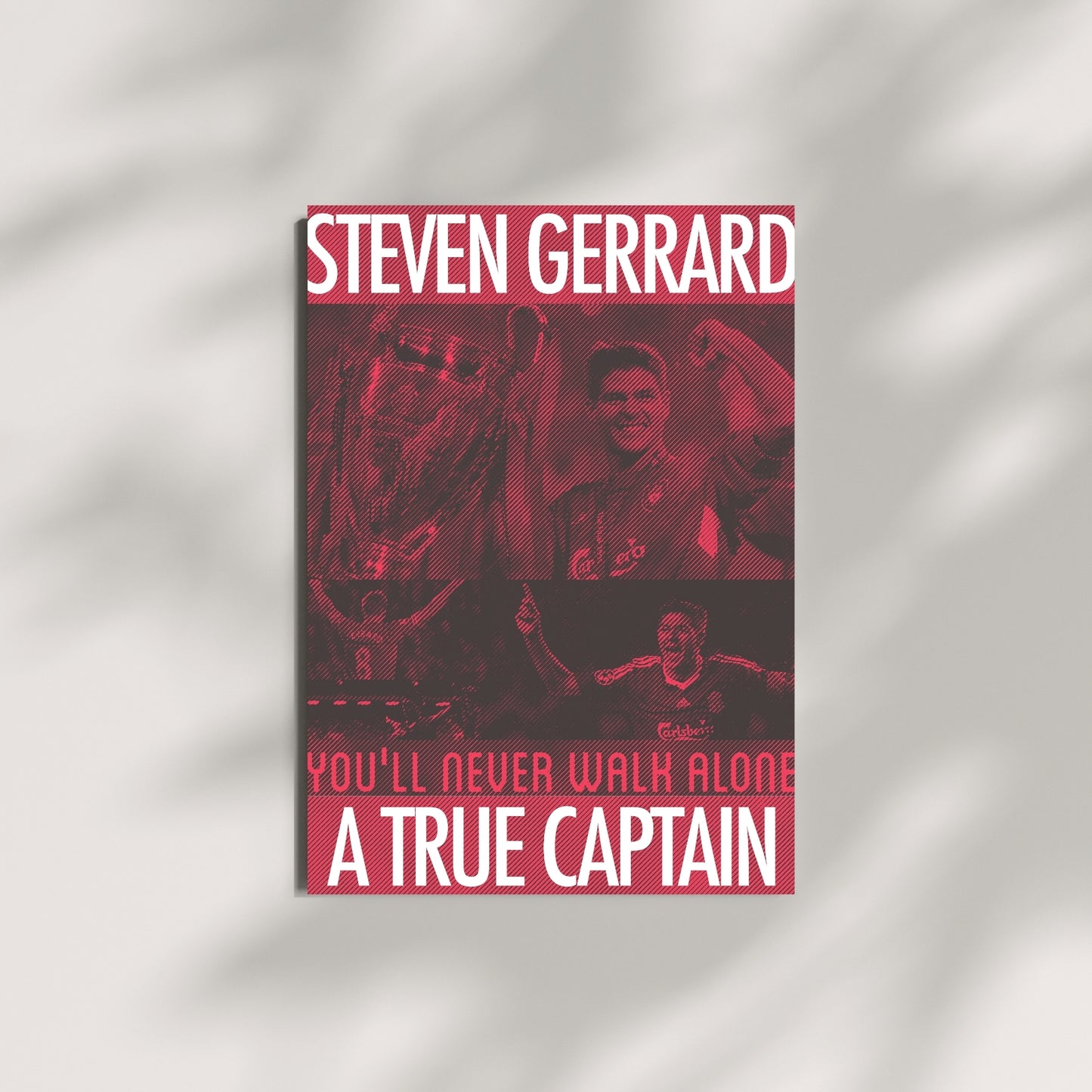 Steven Gerrard football wall art featuring a retro red Liverpool captain poster design