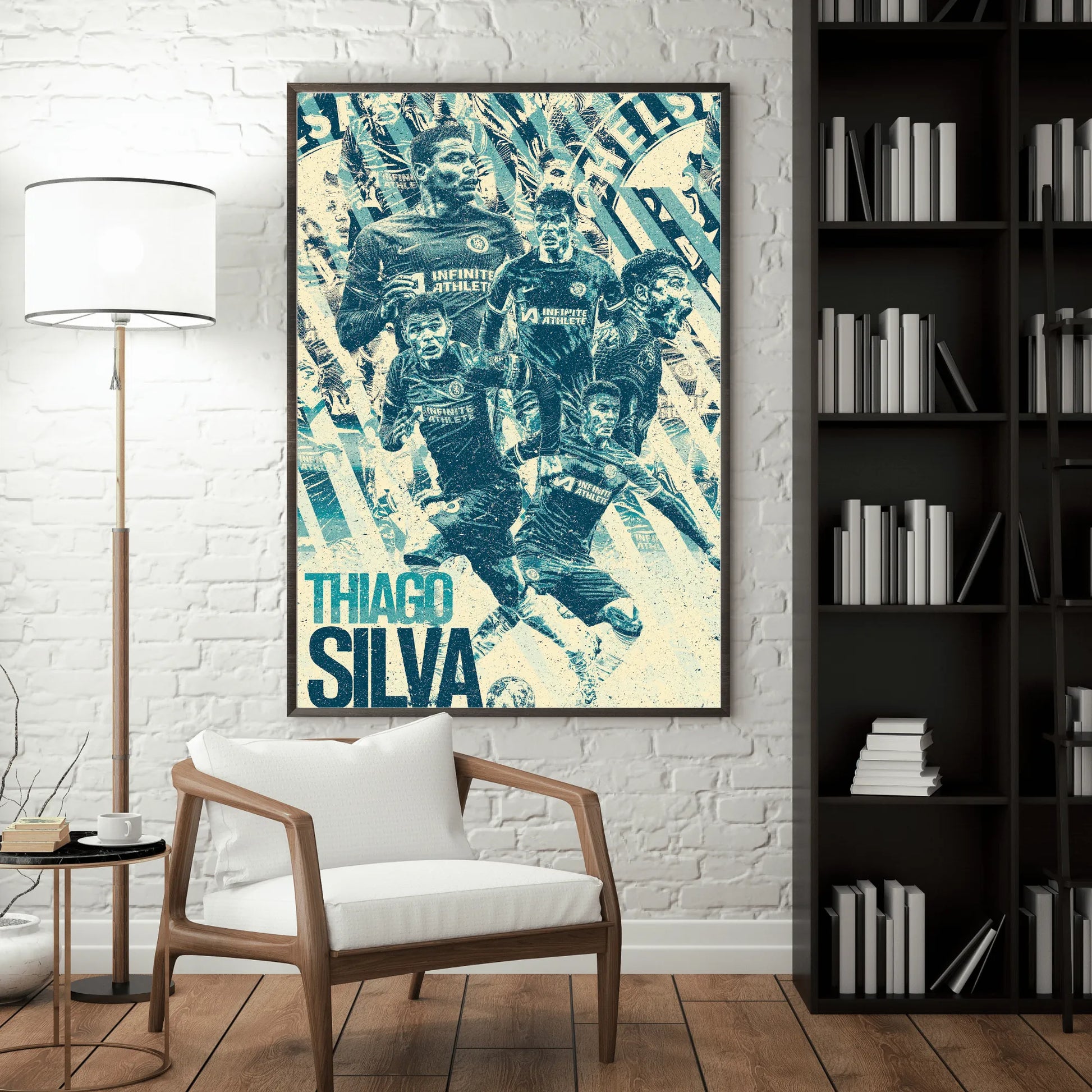 Thiago Silva Chelsea football poster mockup on wall