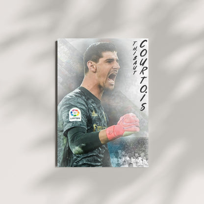 Thibaut Courtois football wall art featuring a goalkeeper collage design