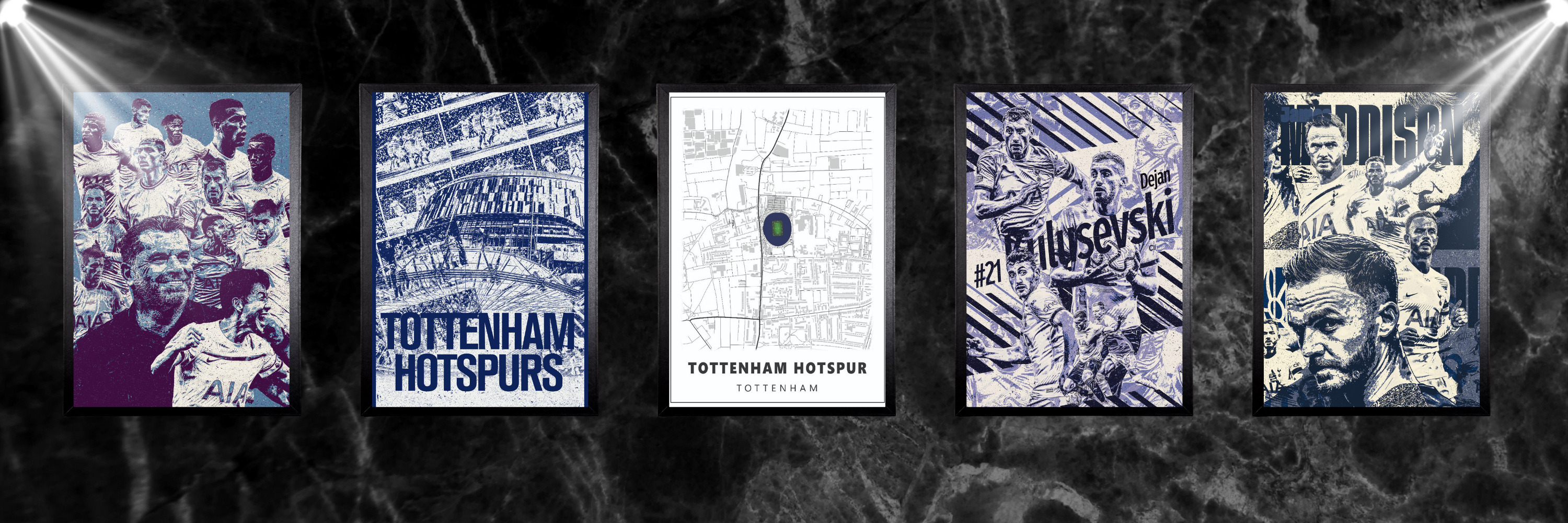 tottenham spurs collection banner featuring 5 framed posters