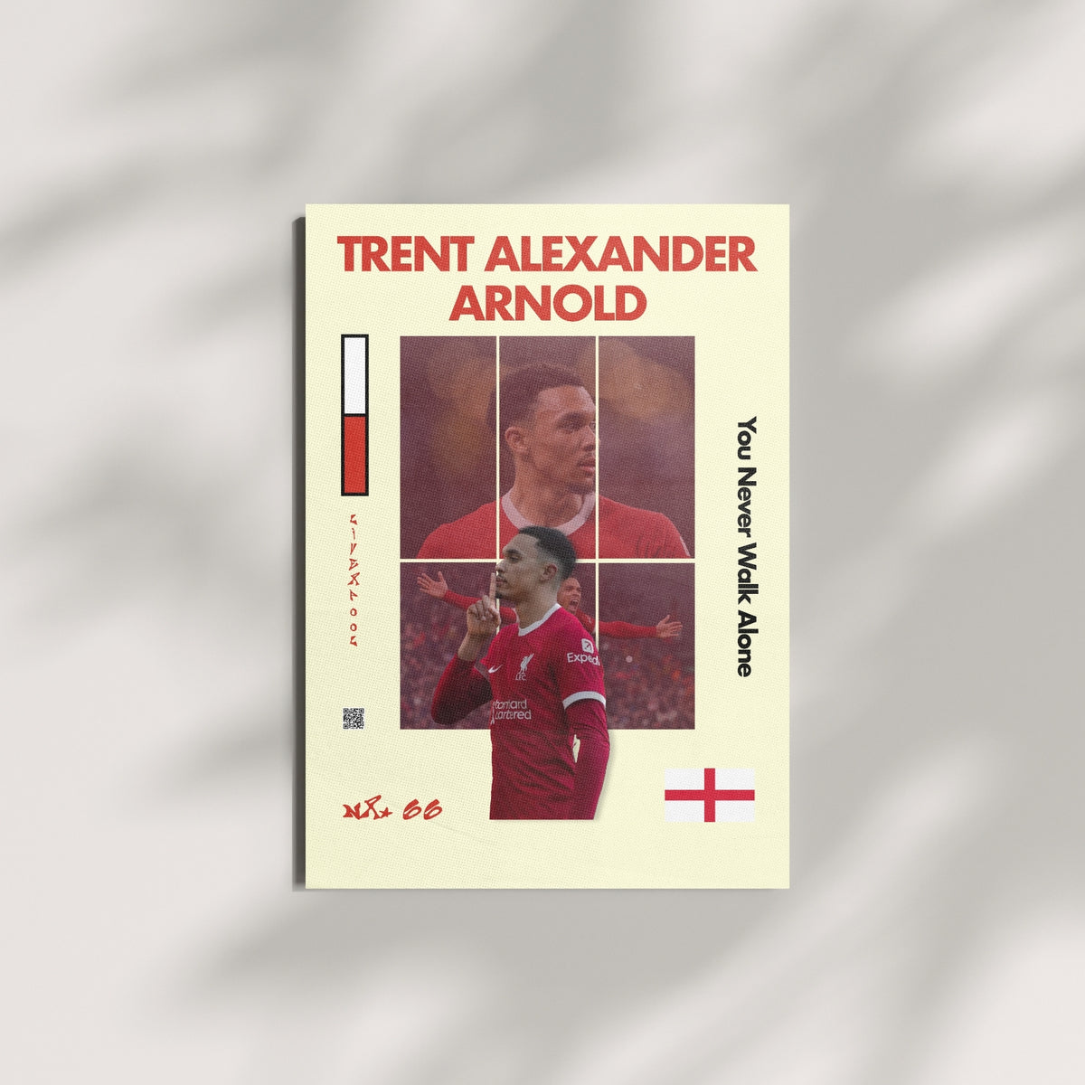 Trent Alexander-Arnold football wall art featuring Liverpool inspired red artwork