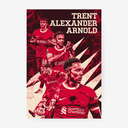 Trent Alexander-Arnold Liverpool poster featuring the English defender in a red and cream vintage football collage design