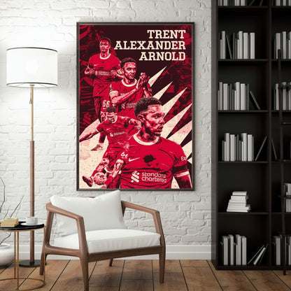 Trent Alexander-Arnold Liverpool football poster displayed in a modern interior with a red and cream vintage design