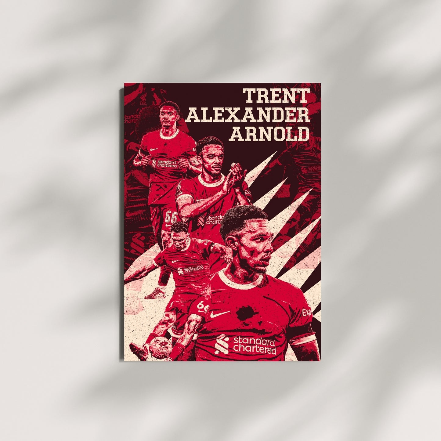 Trent Alexander-Arnold Liverpool wall art featuring the English defender in a red vintage football collage design