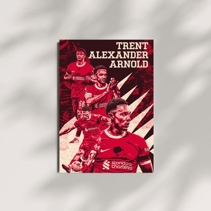Trent Alexander-Arnold Liverpool wall art featuring the English defender in a red vintage football collage design