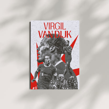 Virgil van Dijk Liverpool football wall art displayed against a minimalist wall