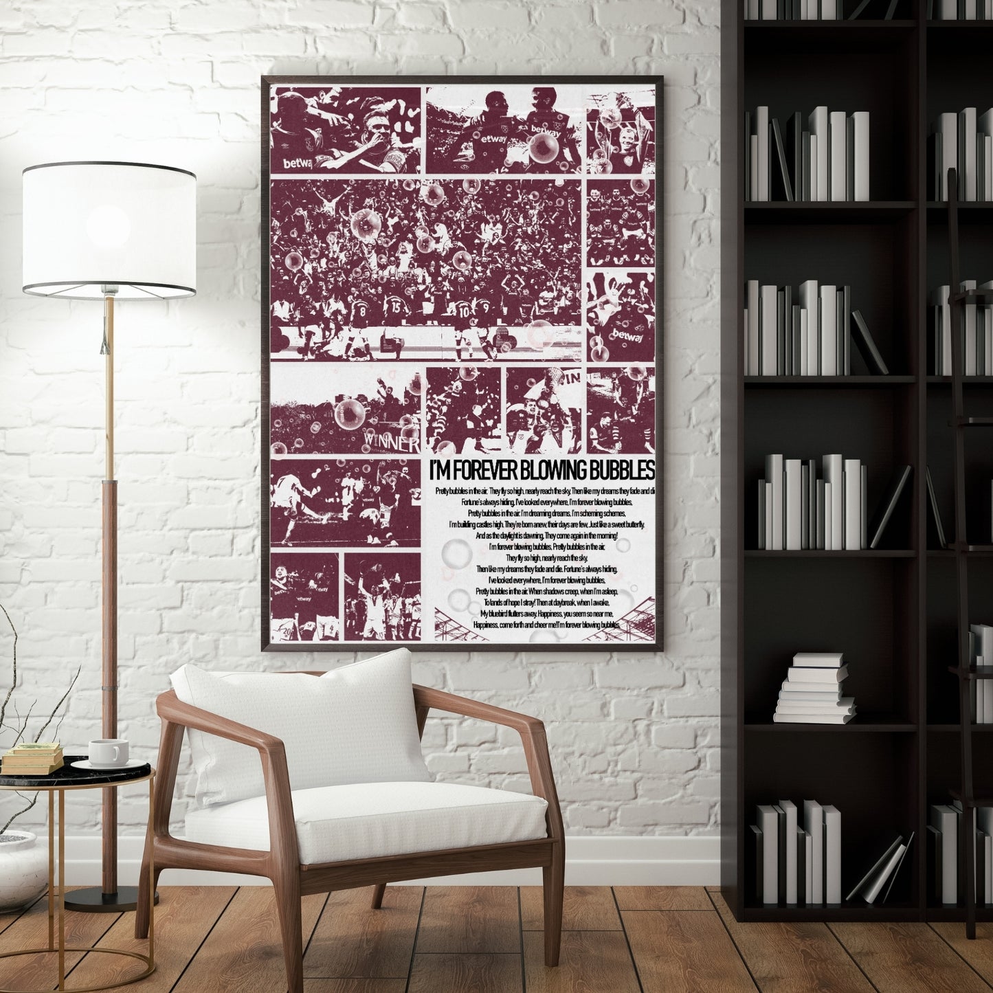 West Ham poster displayed as framed football wall art in a modern interior