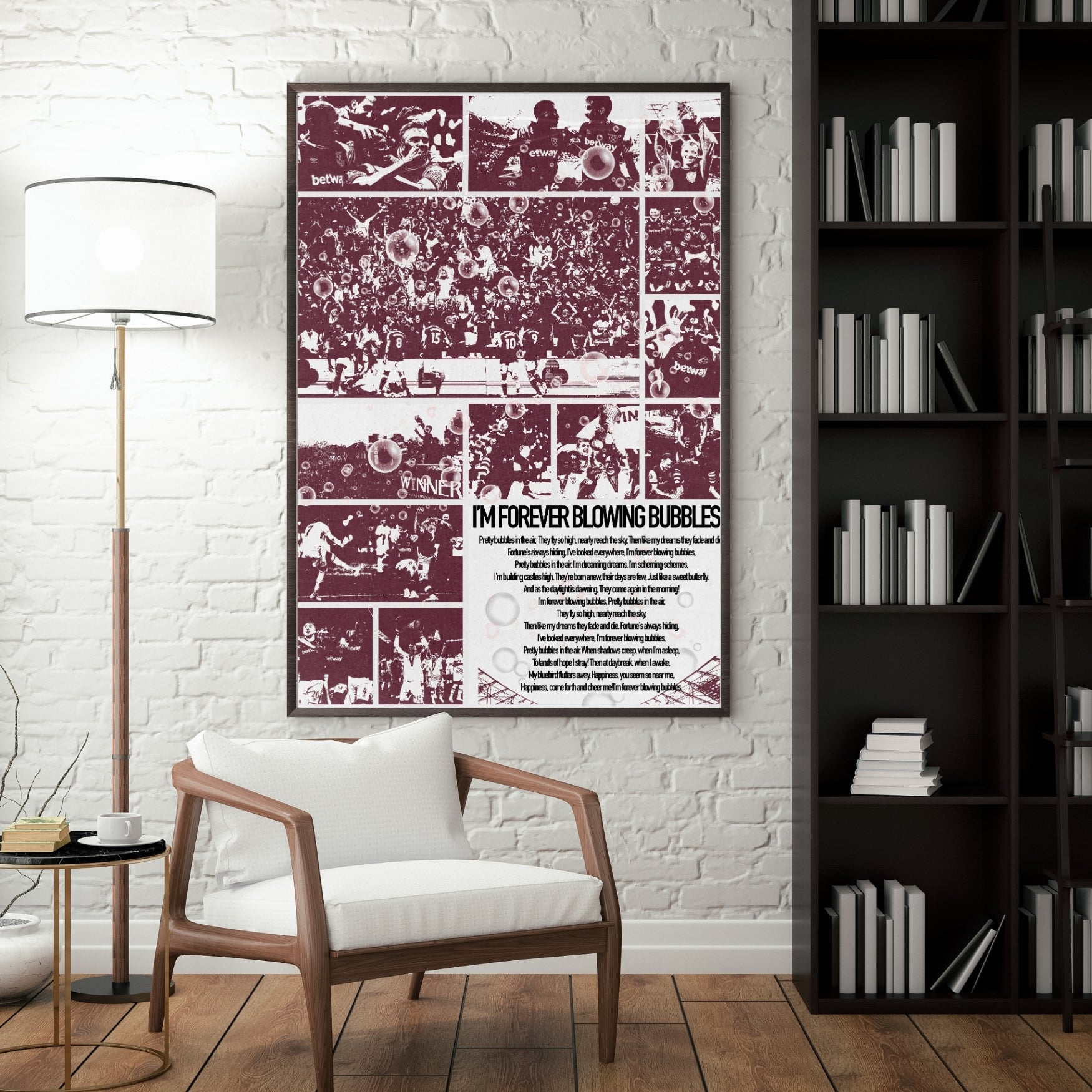 West Ham poster displayed as framed football wall art in a modern interior