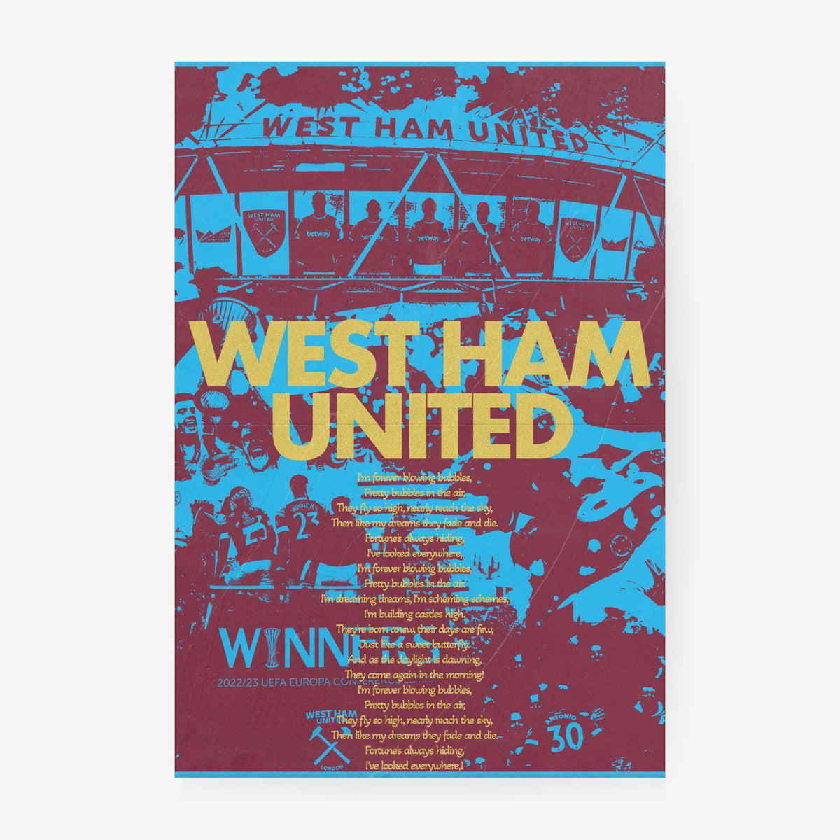 West Ham United poster featuring London Stadium and claret and blue artwork