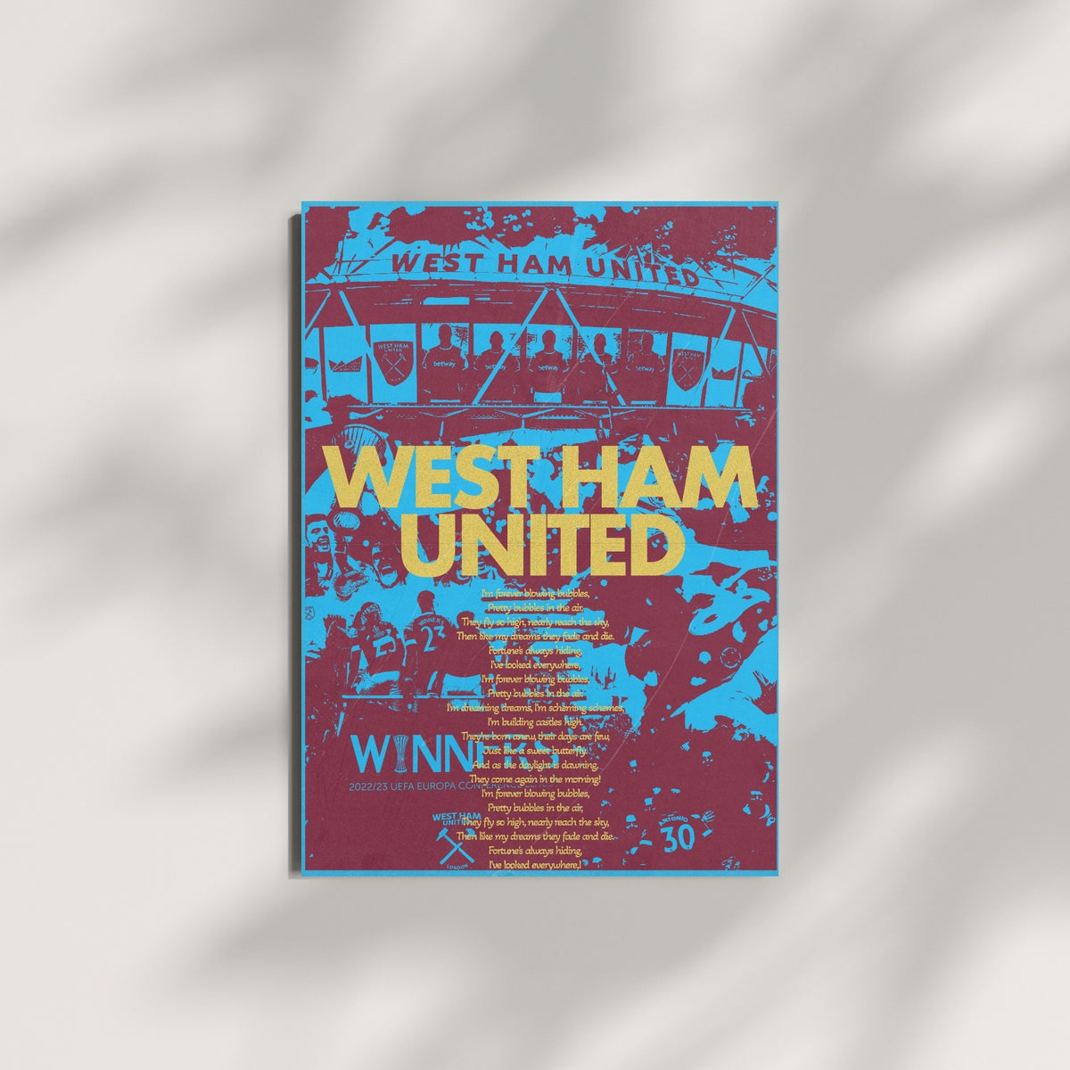 West Ham United football poster displayed on a minimalist wall