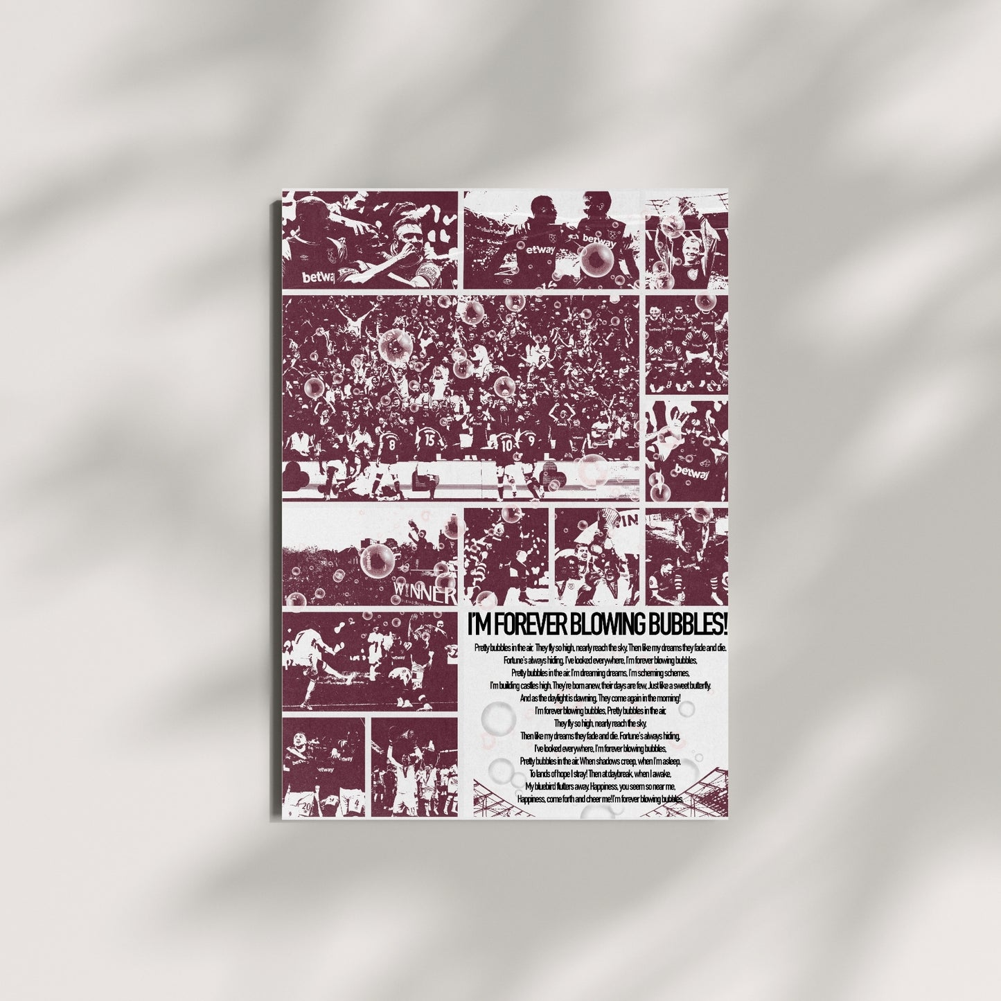 West Ham football poster displayed on a modern wall