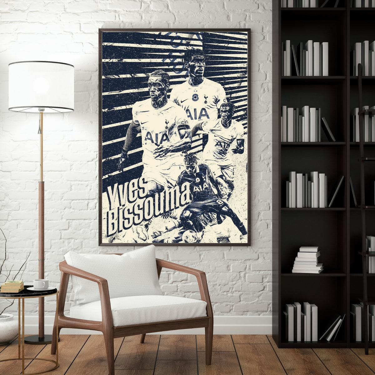Yves Bissouma Tottenham football poster displayed in a modern interior with a dark frame